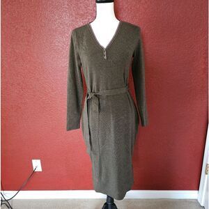 Elegant Olive Green Knit Dress